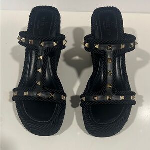 Valentino Black and Gold Studded Sandals